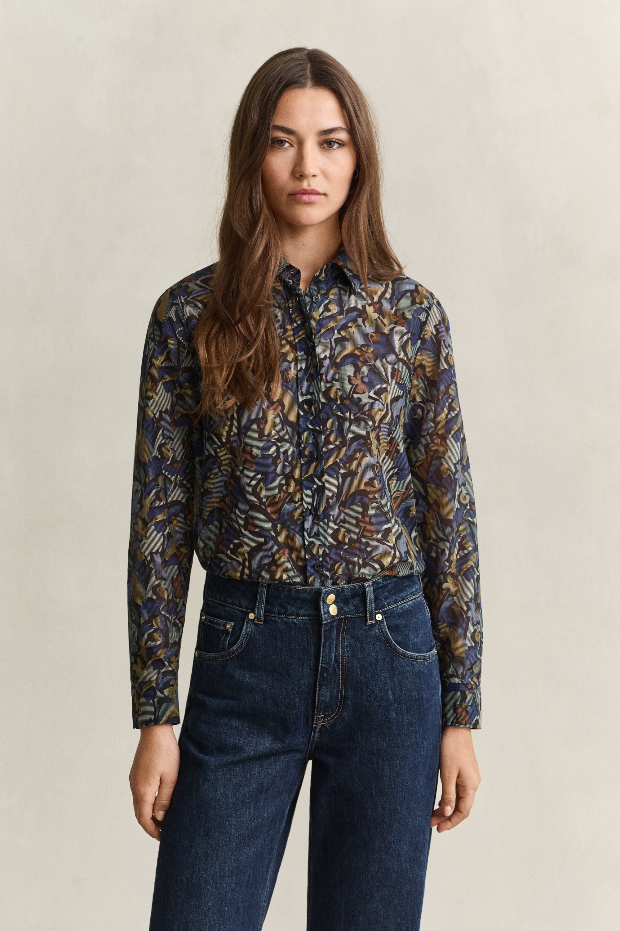 Camisa de algodón y seda estampada