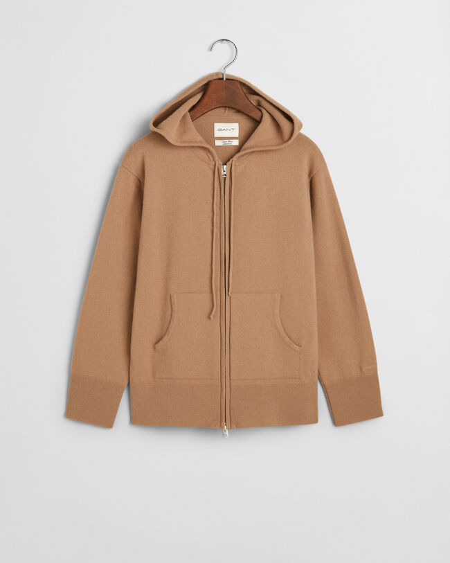 Sudadera de lana de oveja muy fina con capucha y cremallera