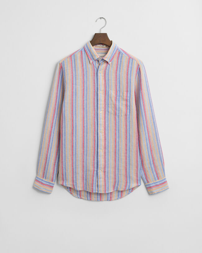 Camisa Regular Fit de lino con rayas multicolor