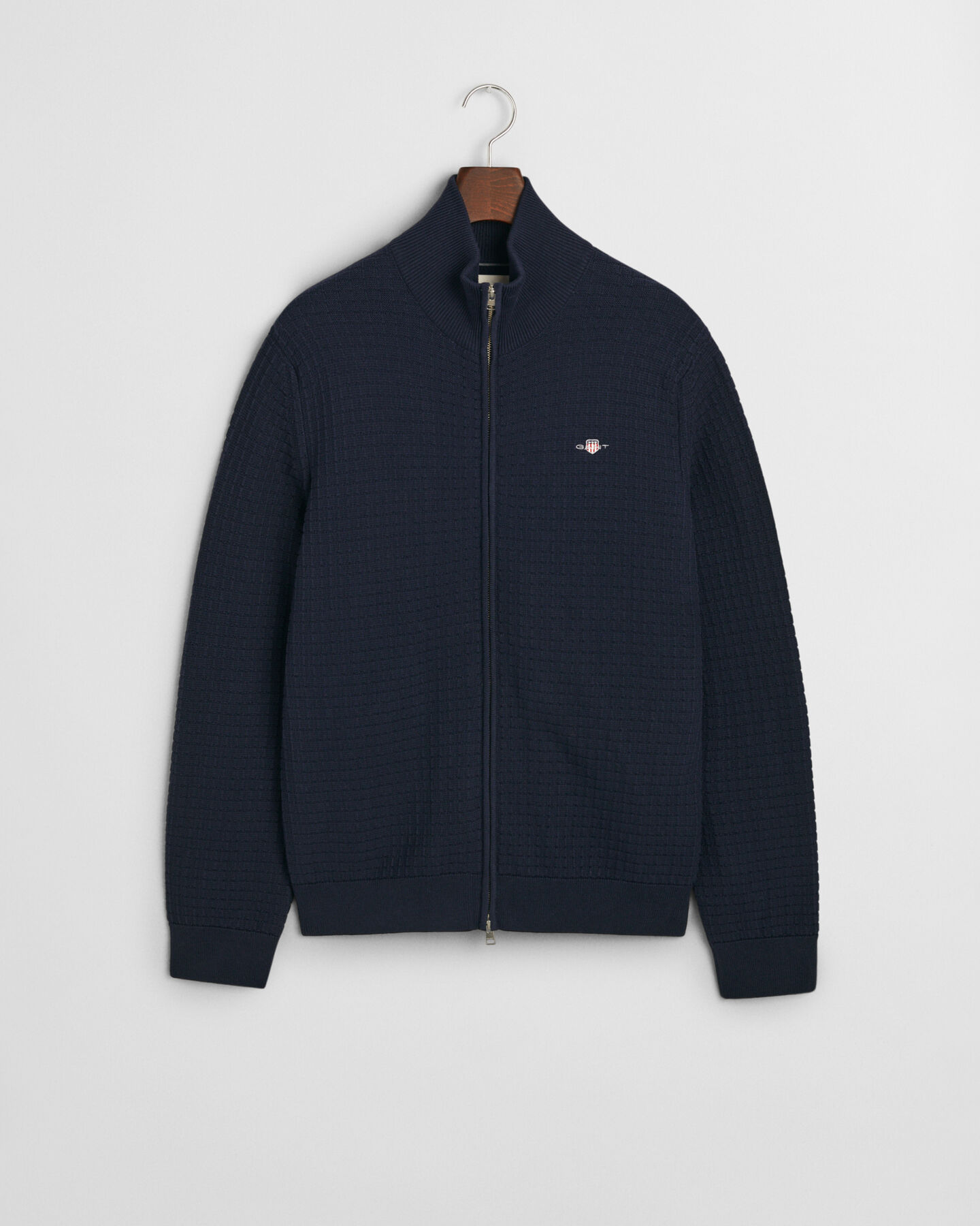 C&aacute;rdigan de algod&oacute;n con cremallera y textura