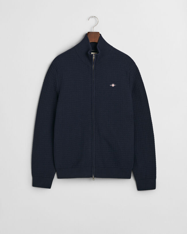 C&aacute;rdigan de algod&oacute;n con cremallera y textura