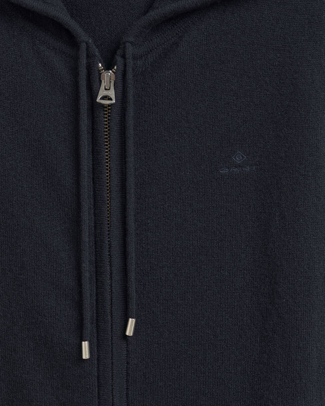 Sudadera con capucha y cremallera en lana de oveja muy fina