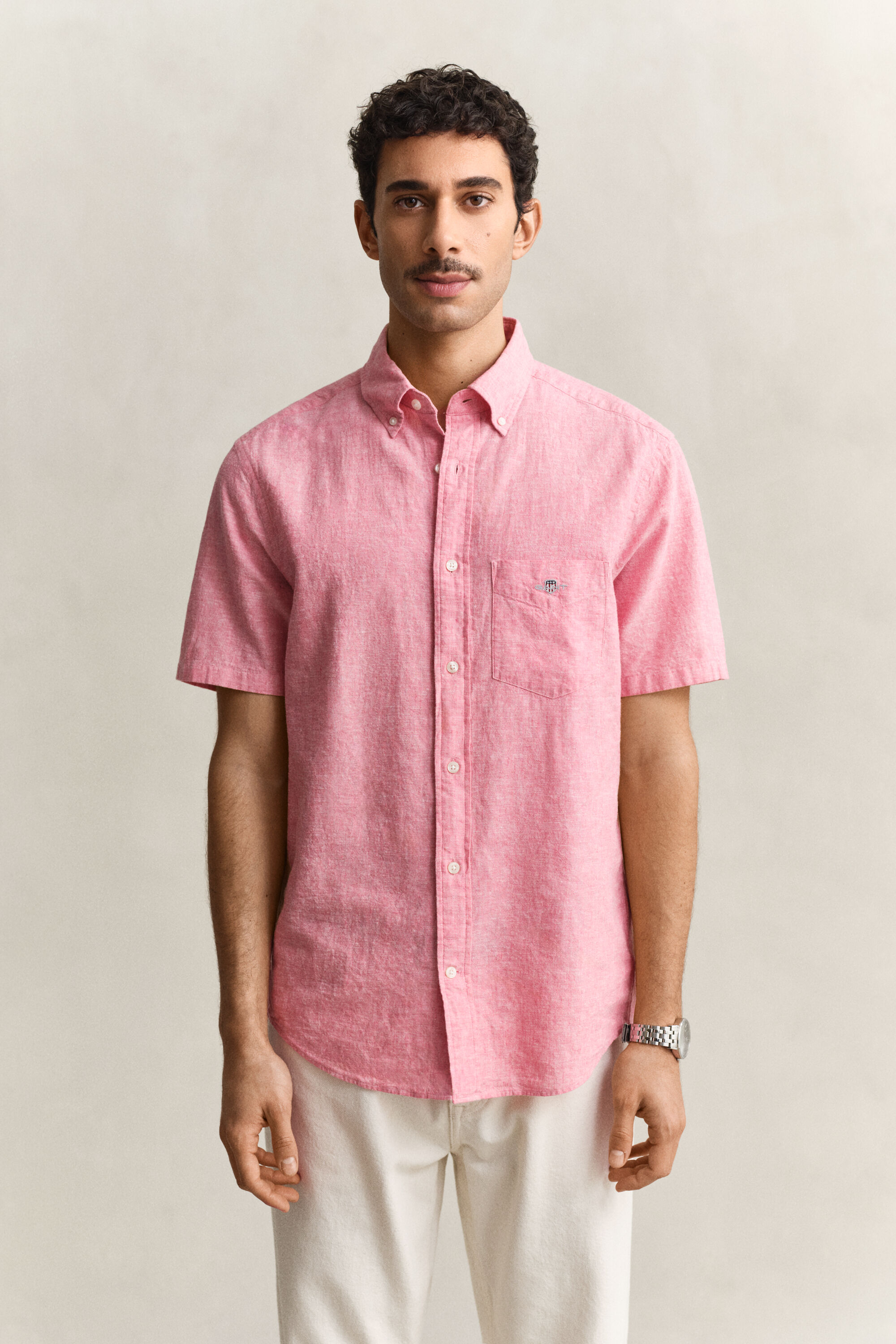 Camisa de manga corta en mezcla de lino