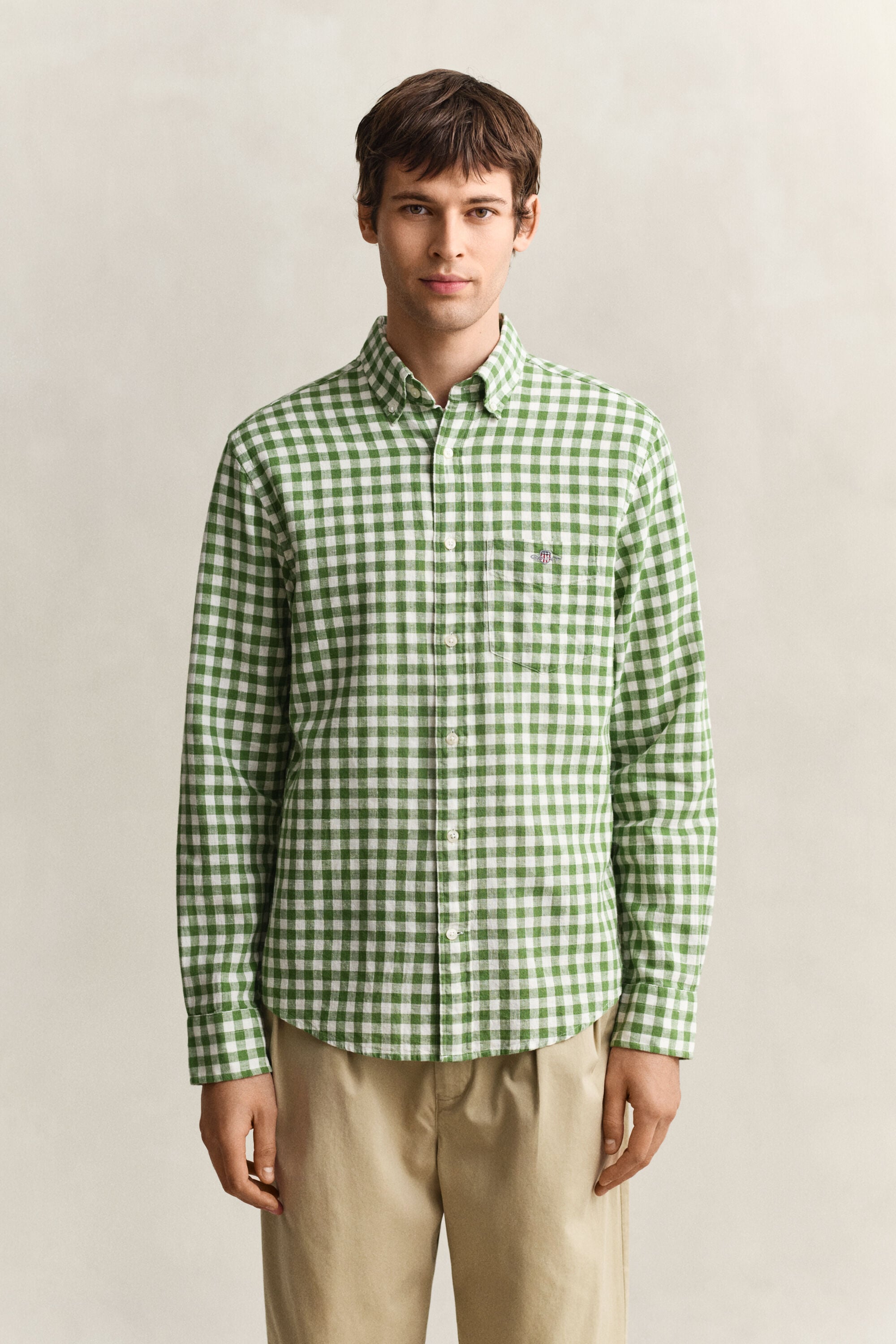 Camisa de mezcla de lino a cuadros Vichy