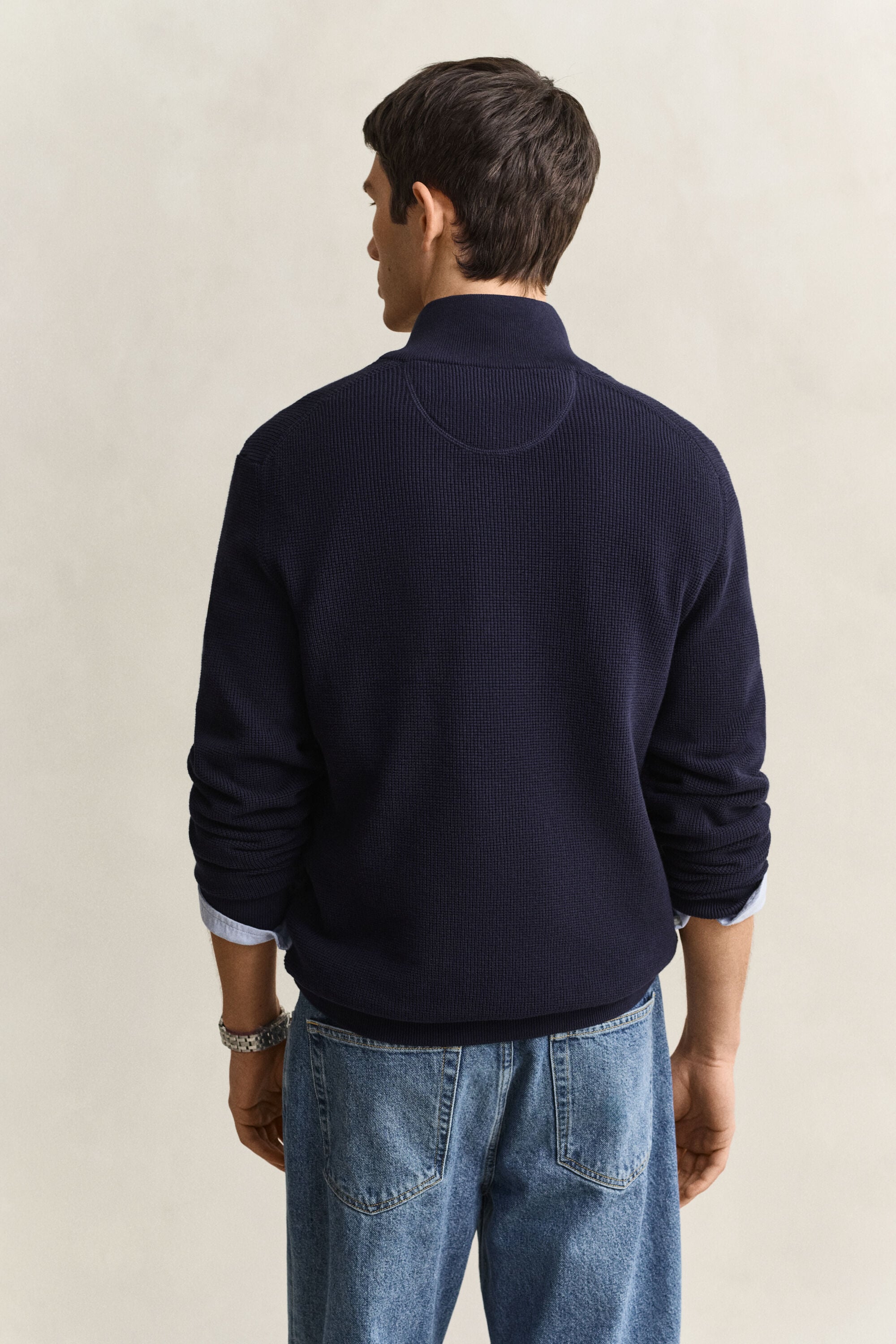 Jersey de algodón con media cremallera y textura