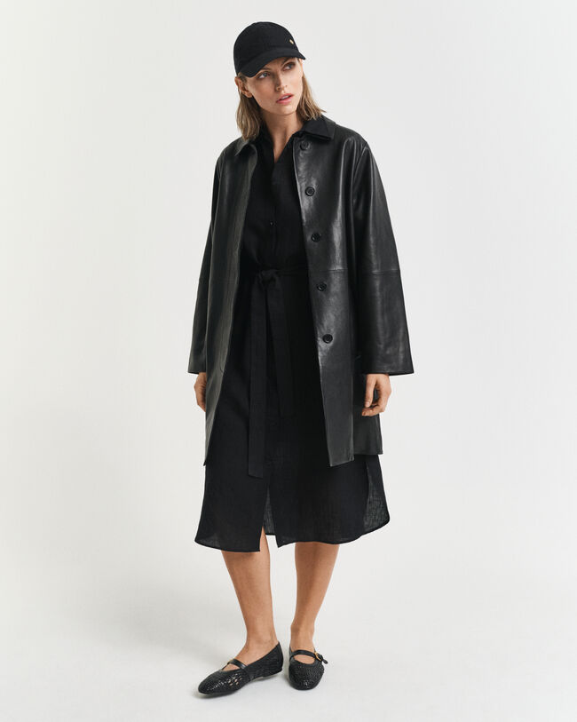 Vestido camisero de manga corta de lino