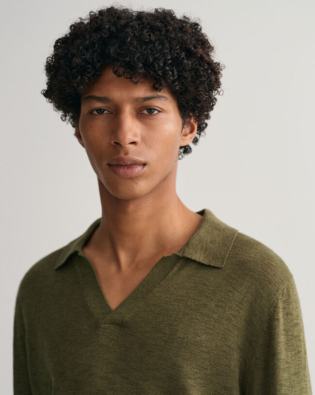 Jersey tipo polo de algodón y lino