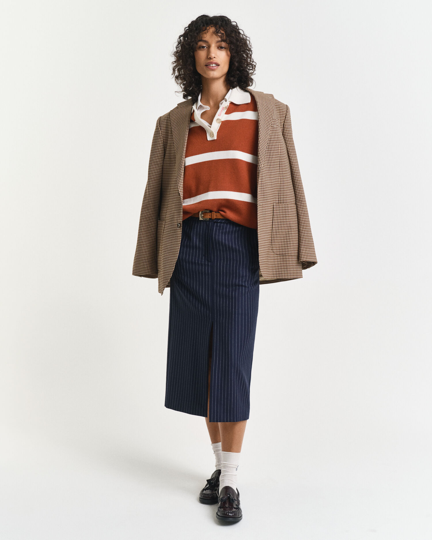 Falda midi de raya diplomática