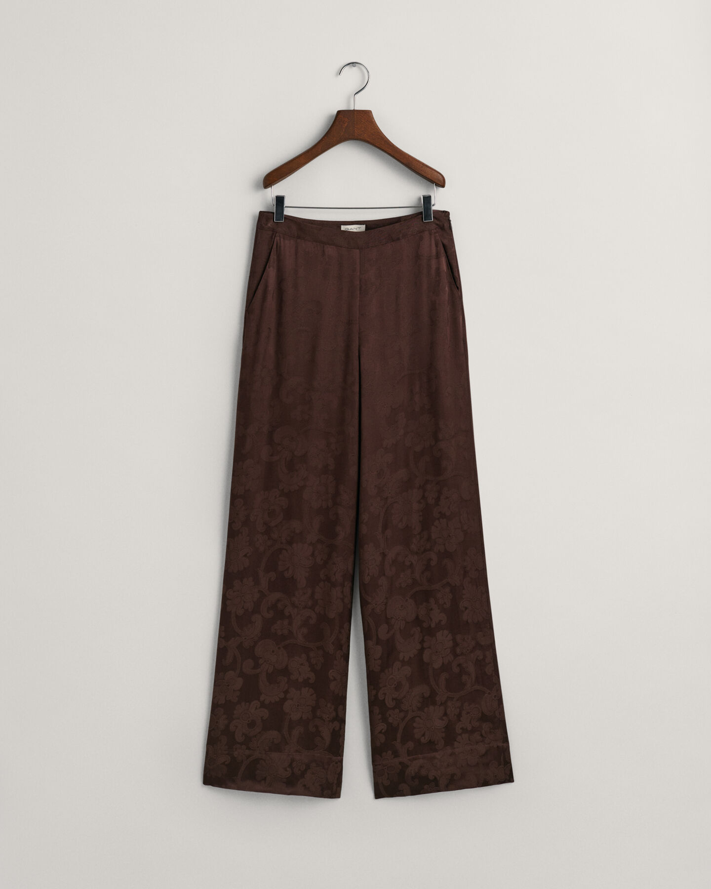 Pantalones de pernera ancha en jacquard con dise&ntilde;o de encaje