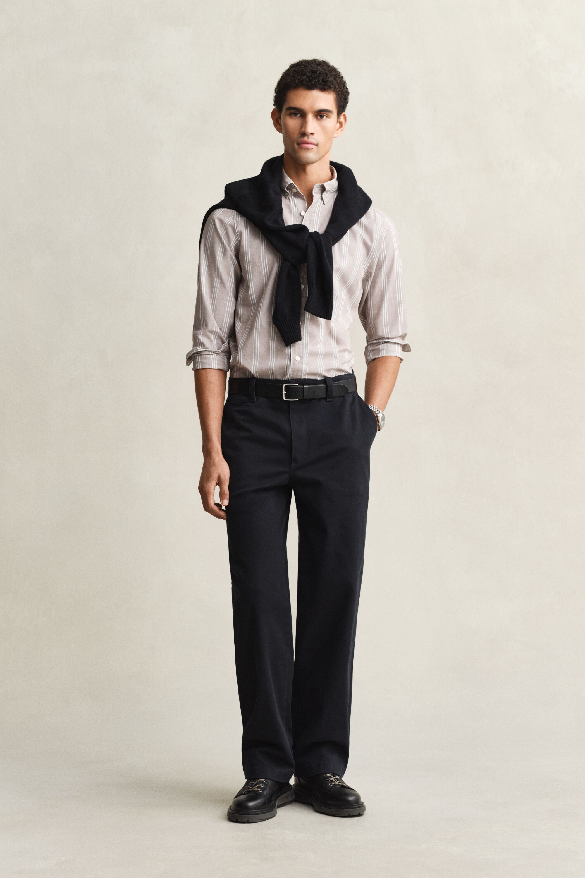 Camisa Regular Fit de popelina a rayas fil-à-fil
