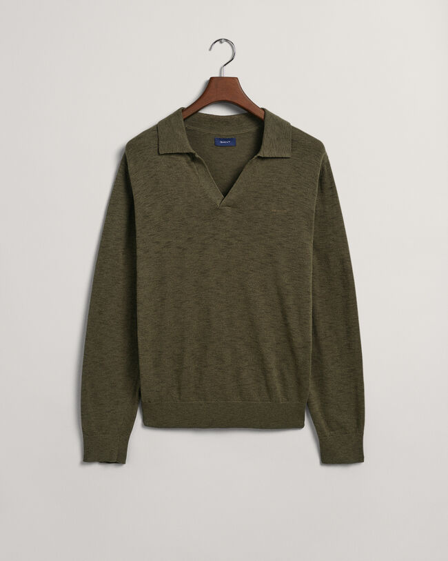 Jersey tipo polo de algodón y lino