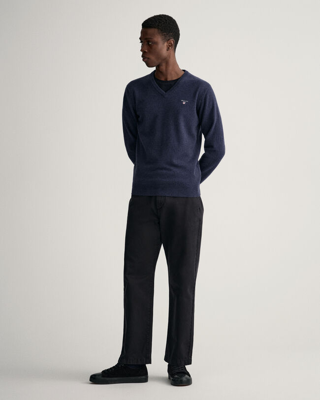 Jersey de cuello de pico en lana de oveja muy fina