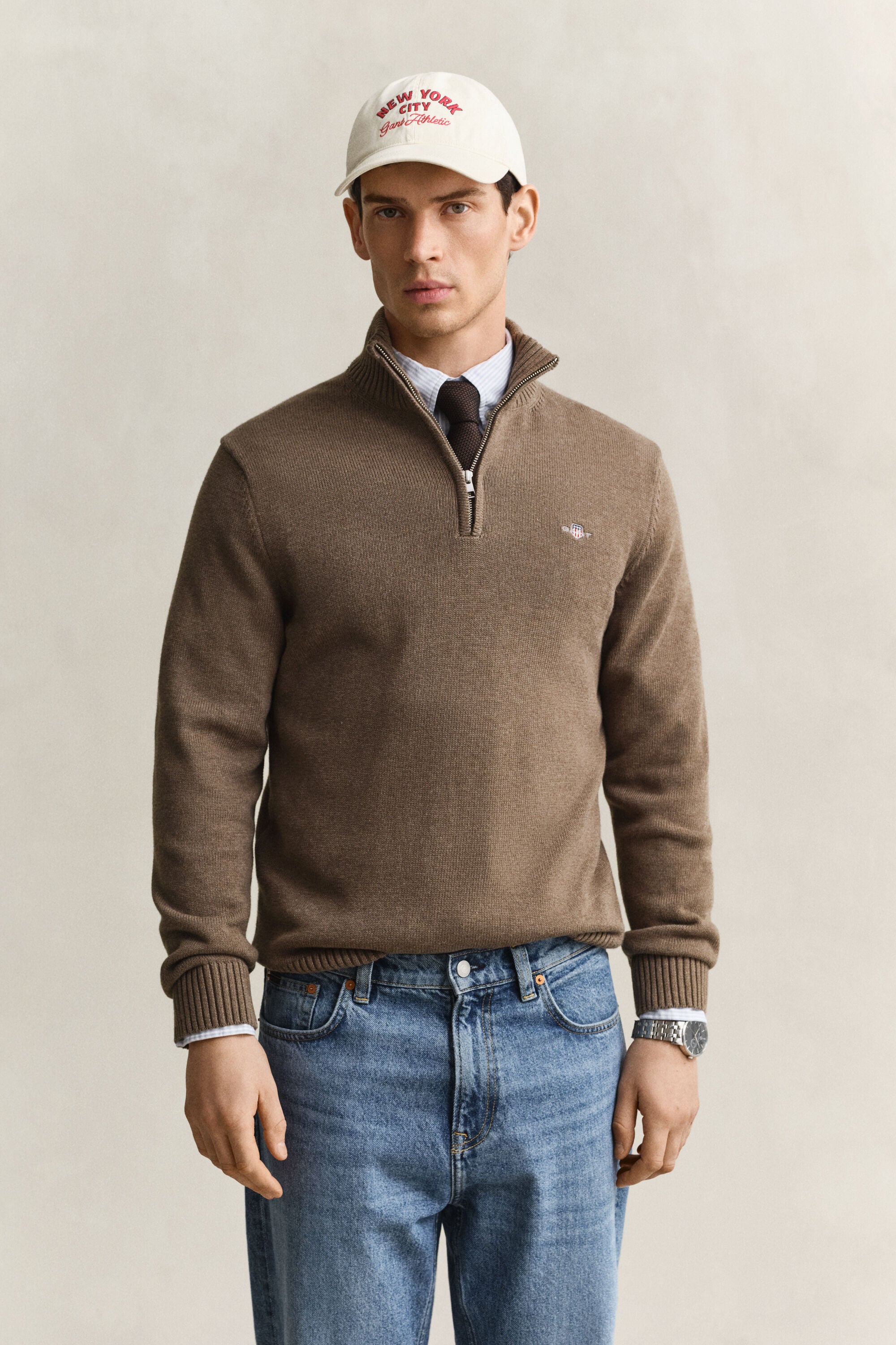 Jersey de algodón con media cremallera Casual