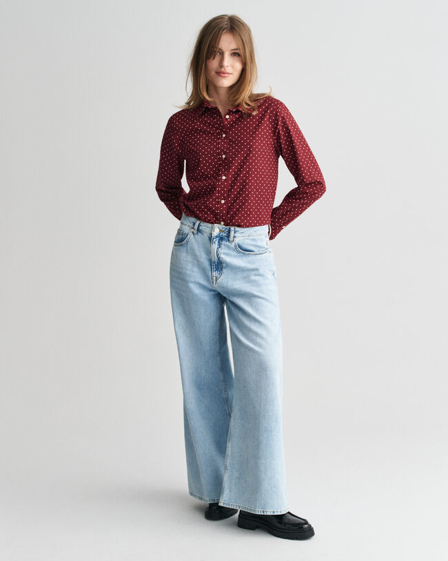 Camisa Regular Fit en gasa de algod&oacute;n con estampado de lunares