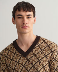 Jersey de cuello de pico en lana merino Monogram