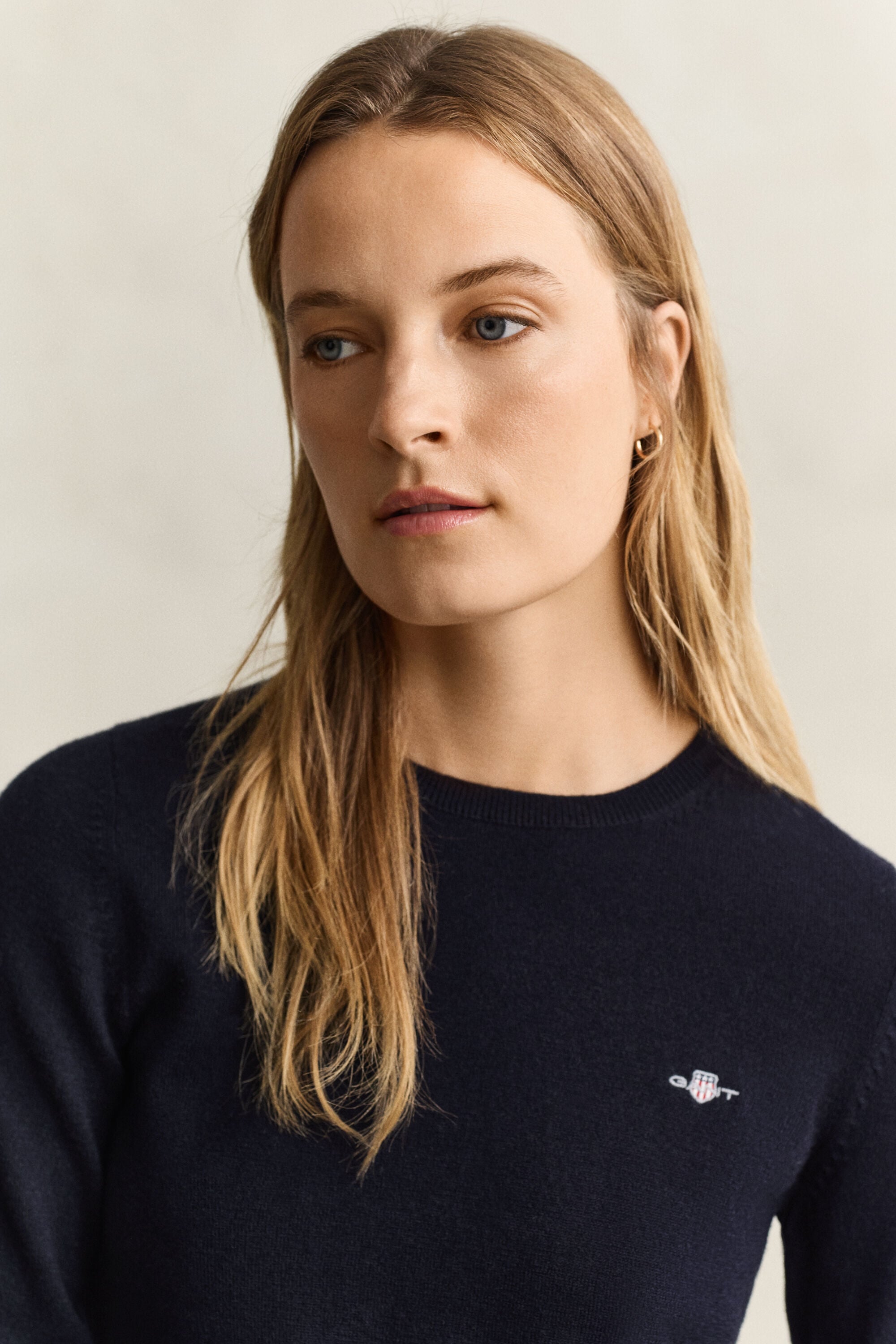 Jersey de lana y algodón con cuello redondo