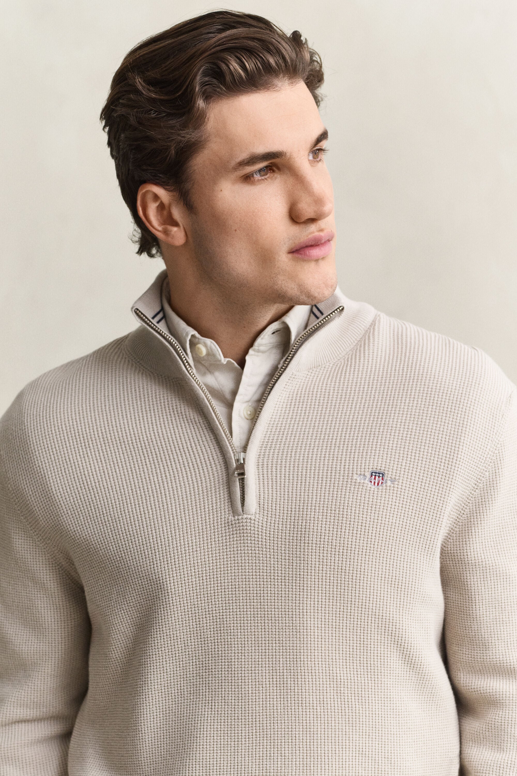 Jersey de algodón con media cremallera y textura
