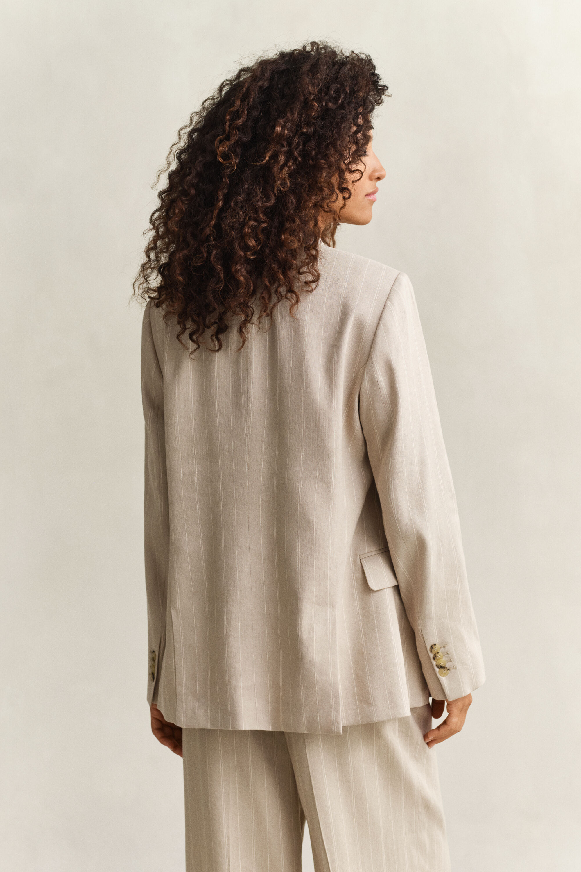 Americana de mezcla de lino de raya diplomática