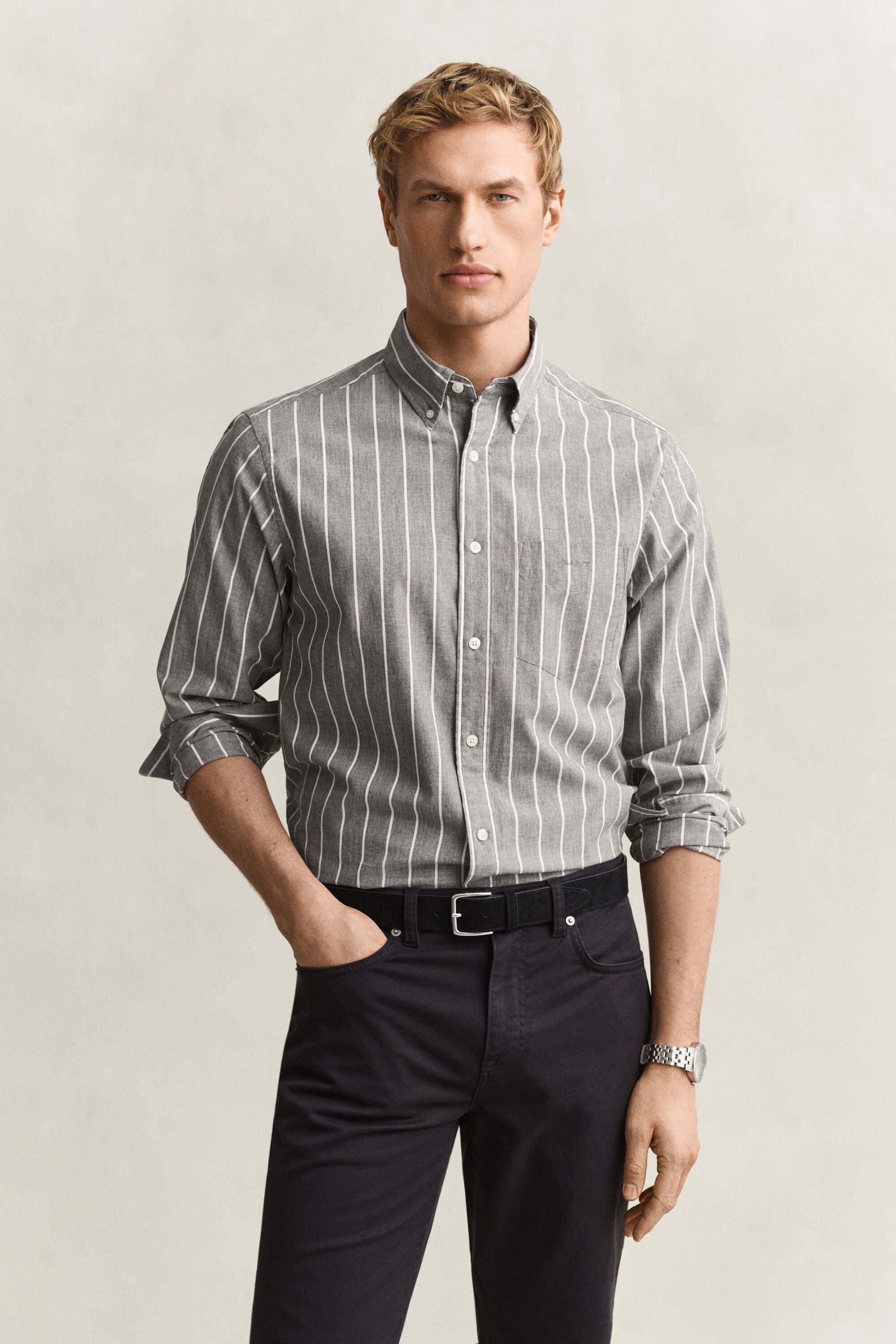 Camisa de popelina jaspeada a rayas