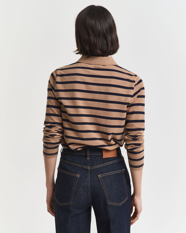 Polo de piqué de manga larga con raya bretona