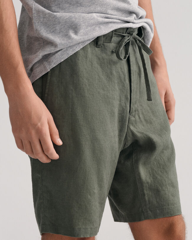 Pantalones cortos Relaxed Fit de lino con cord&oacute;n ajustable