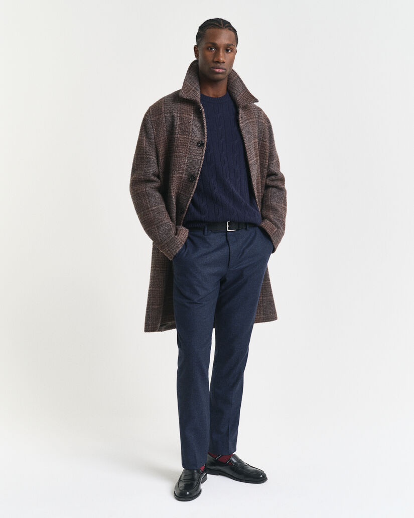 Jersey de cuello redondo y punto de ochos en lana de oveja