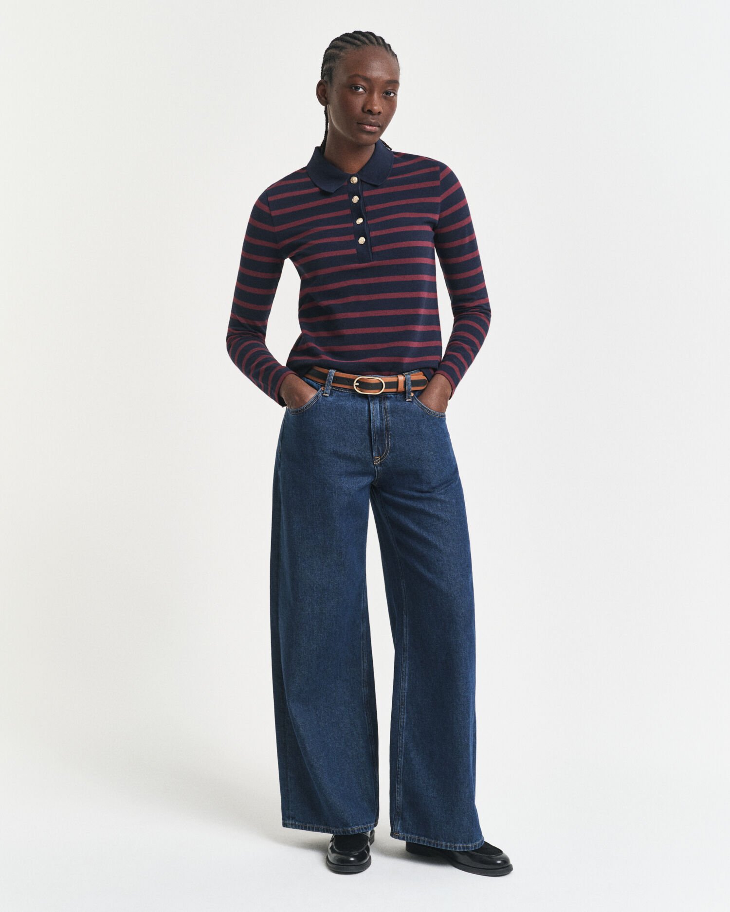 Polo de piqué de manga larga con raya bretona