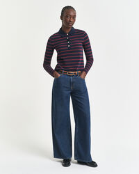 Polo de piqué de manga larga con raya bretona