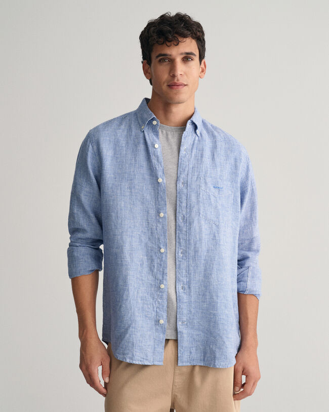 Camisa Regular Fit de lino Houndstooth