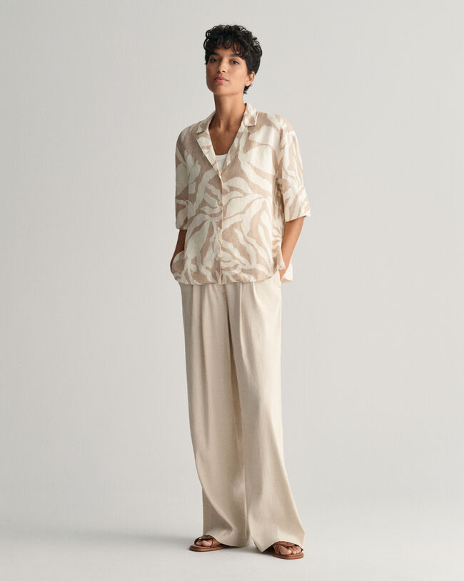 Camisa Relaxed Fit de manga corta en lino Palm Print