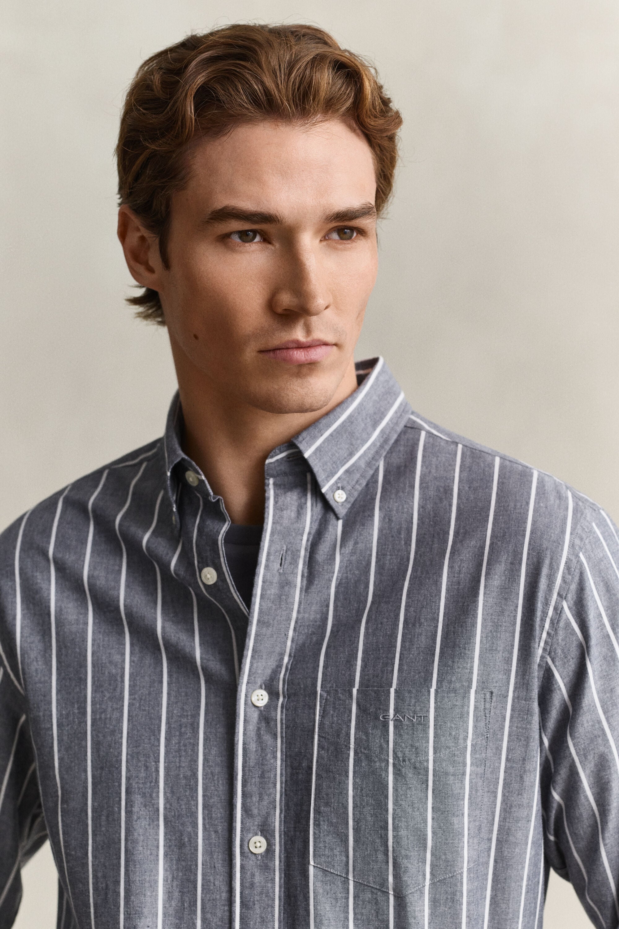 Camisa de popelina jaspeada a rayas