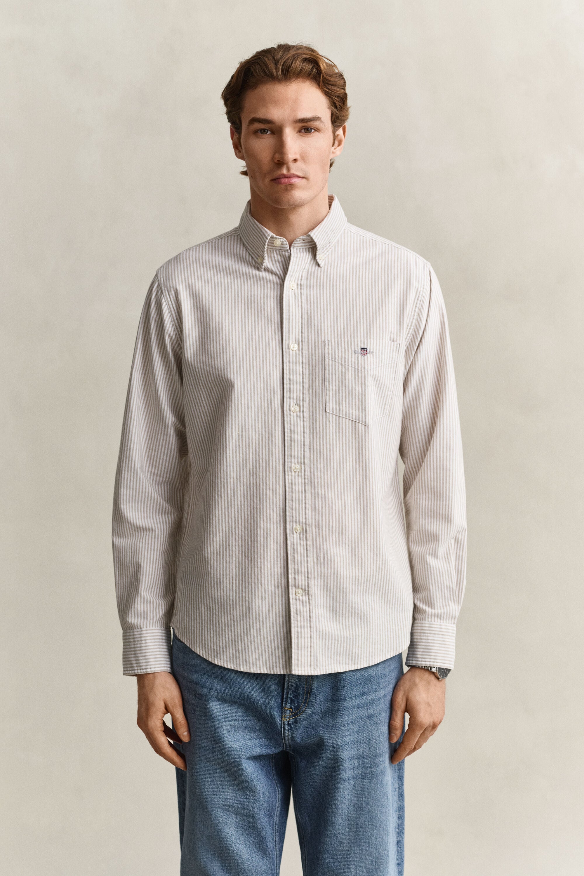 Camisa Oxford clásica de rayas finas