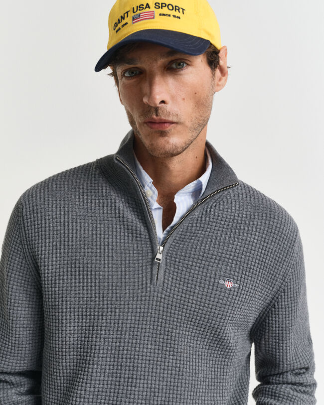 Jersey de algodón con media cremallera y textura