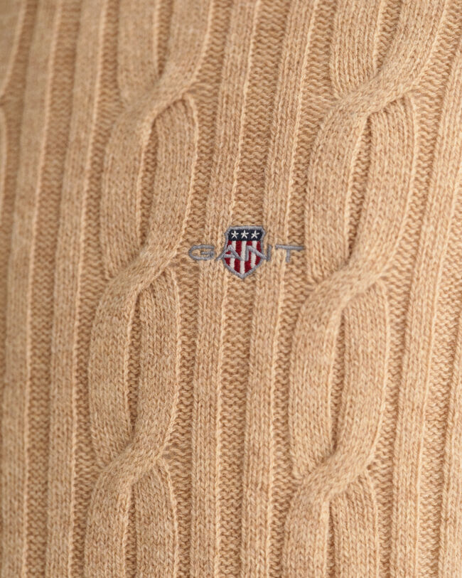 Jersey de cuello redondo y punto de ochos en lana de oveja