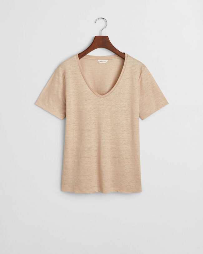 Camiseta de cuello de pico de lino