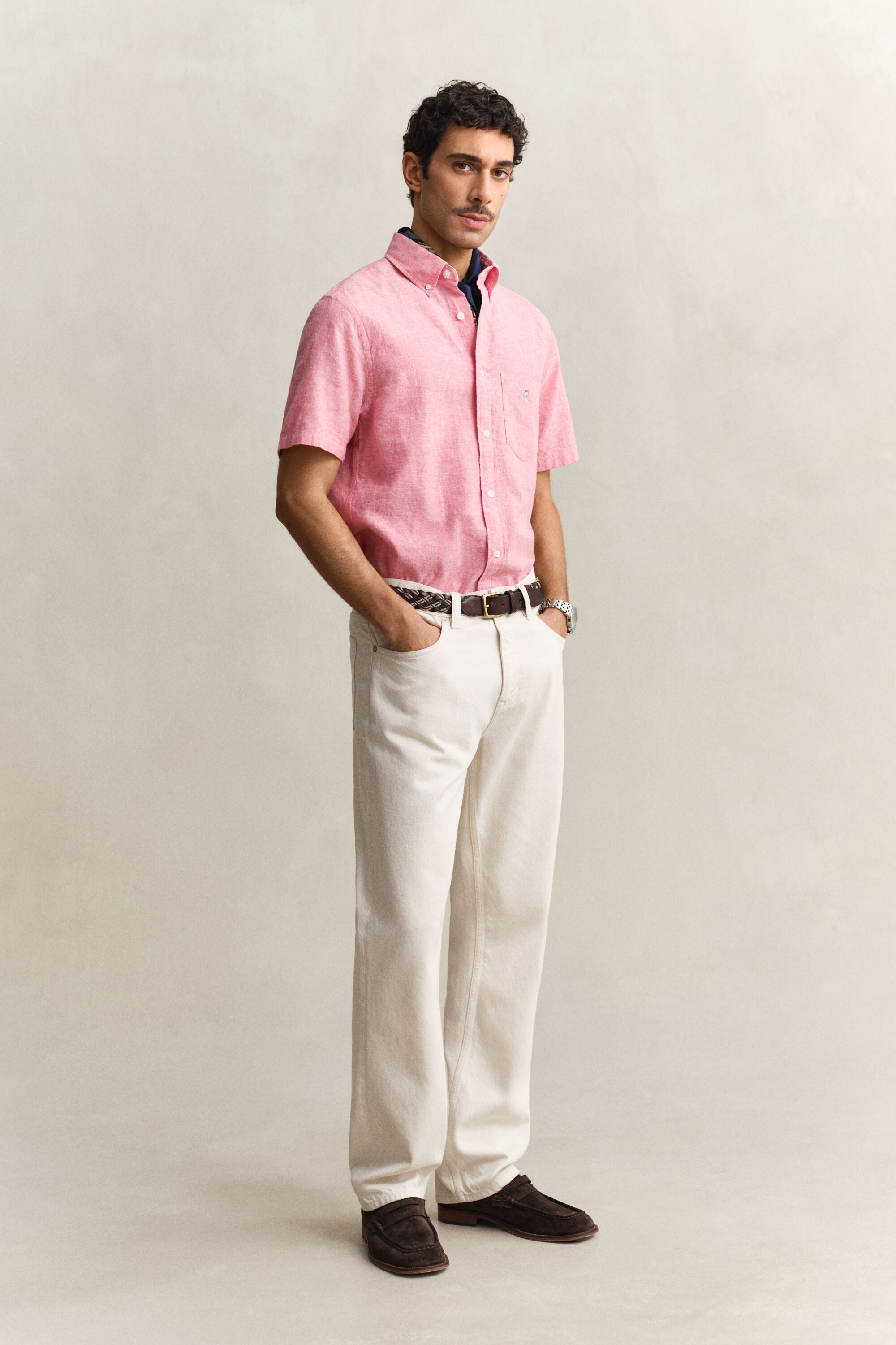 Camisa de manga corta en mezcla de lino