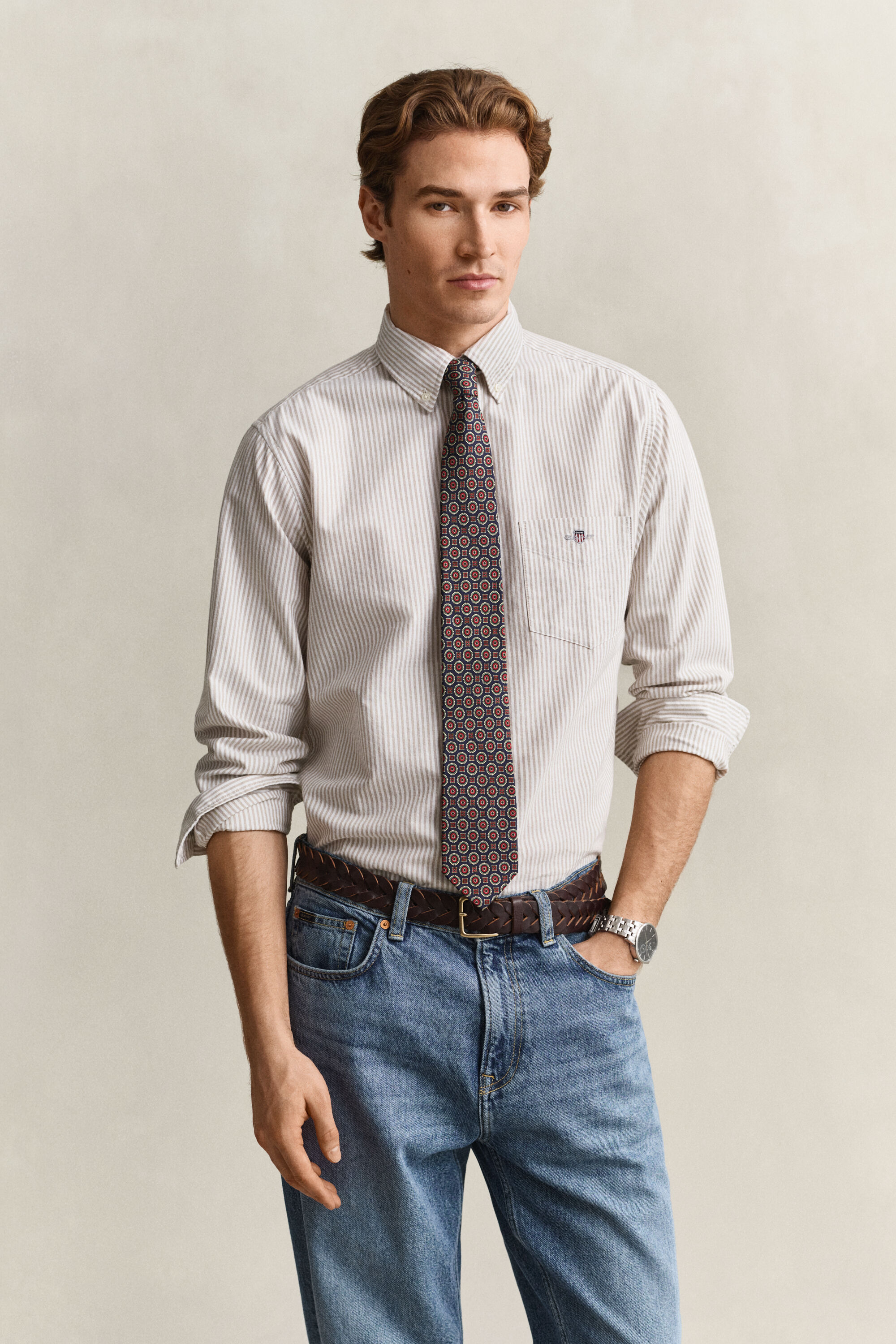 Camisa Oxford clásica de rayas finas