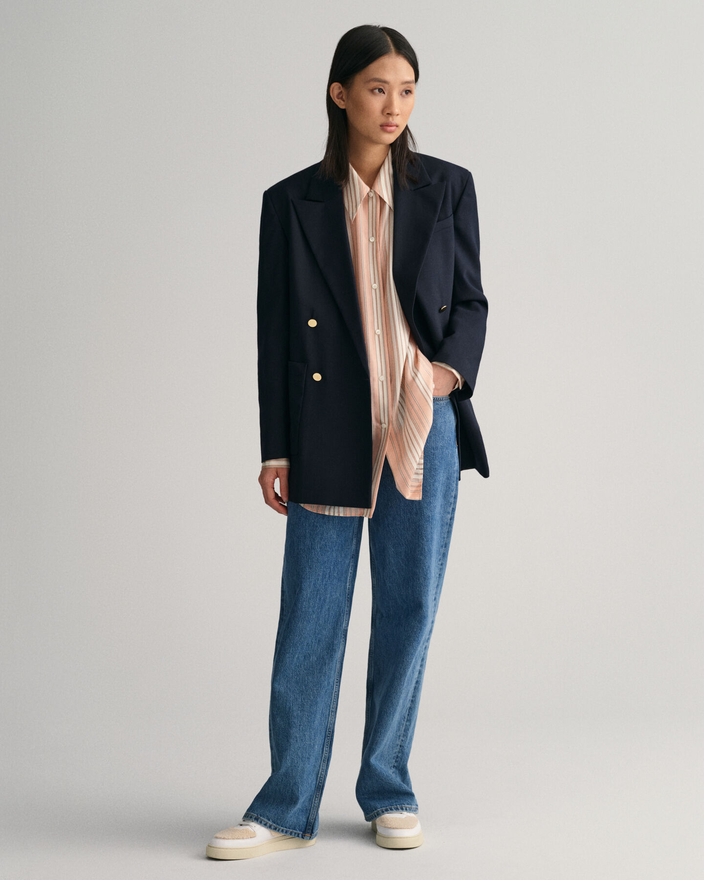 Camisa extragrande de seda a rayas