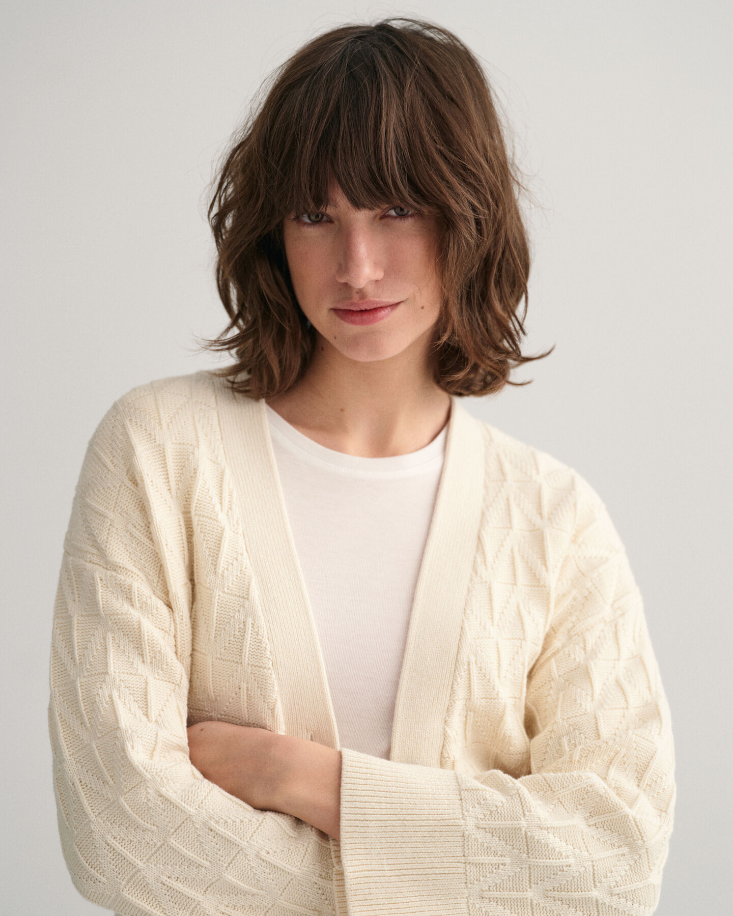 C&aacute;rdigan de cuello de pico con dise&ntilde;o de espiga