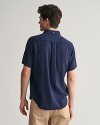 Camisa Regular Fit de manga corta de algod&oacute;n y lino con textura