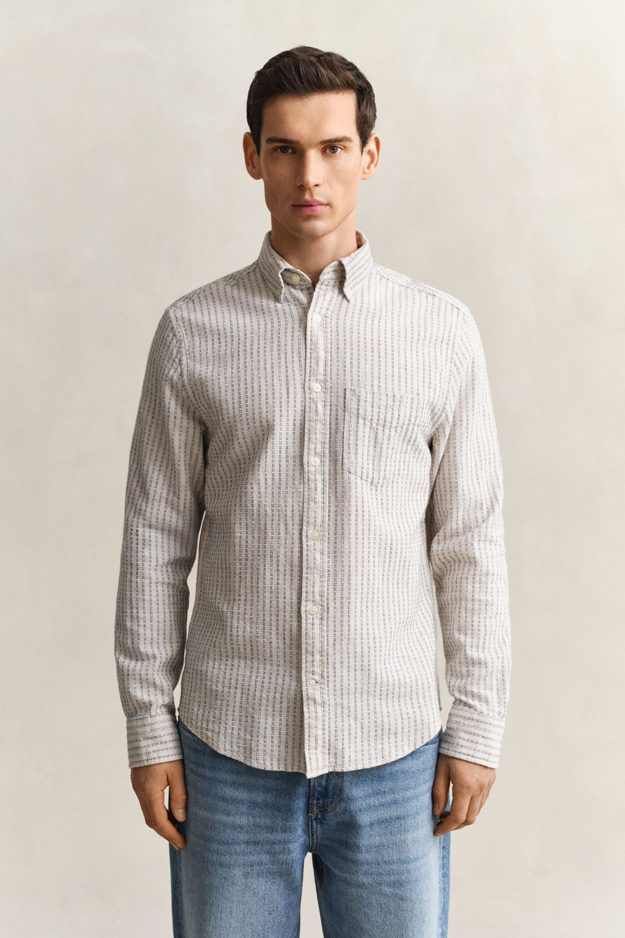 Camisa de mezcla de lino a rayas