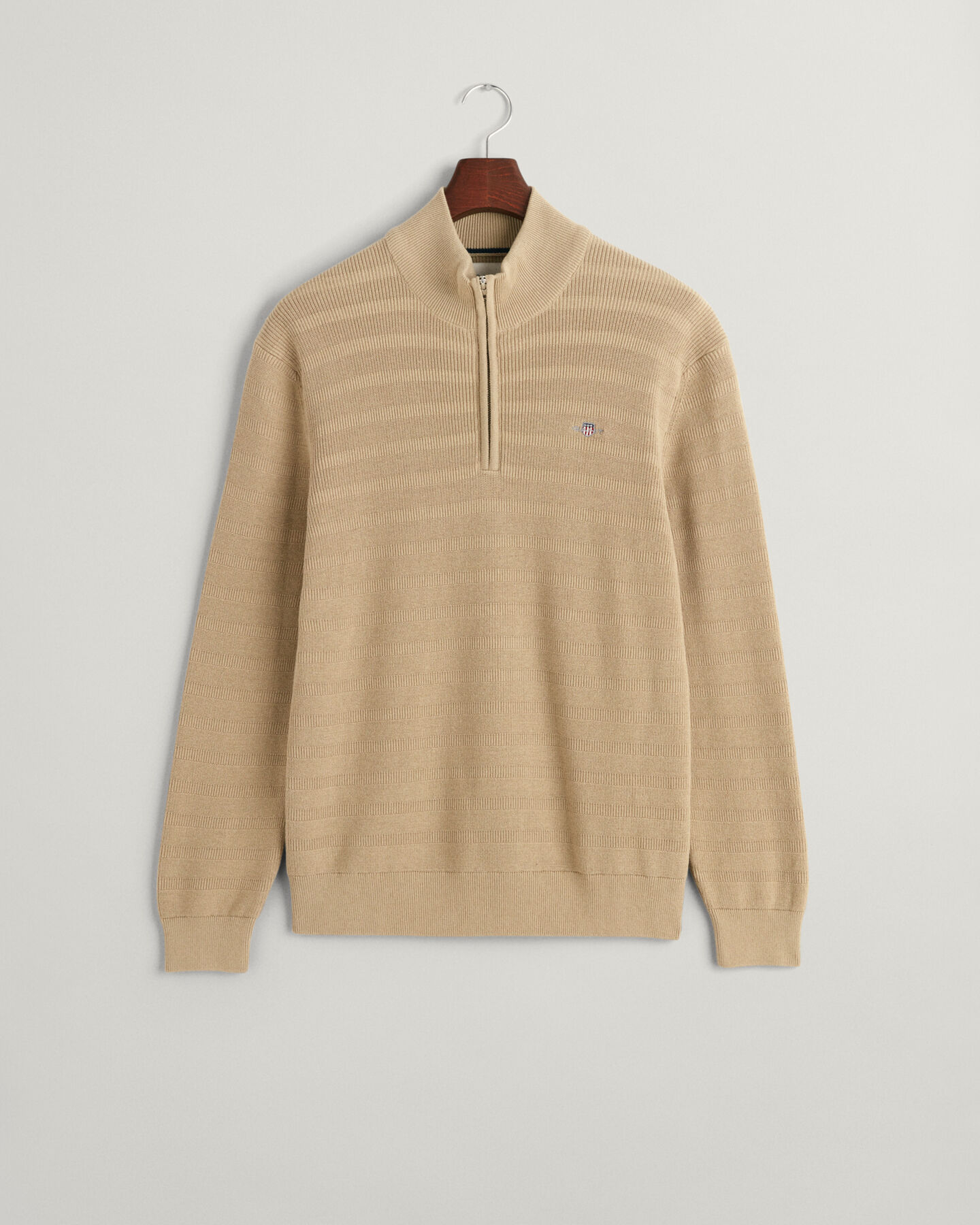 Jersey de algod&oacute;n a rayas con textura y media cremallera