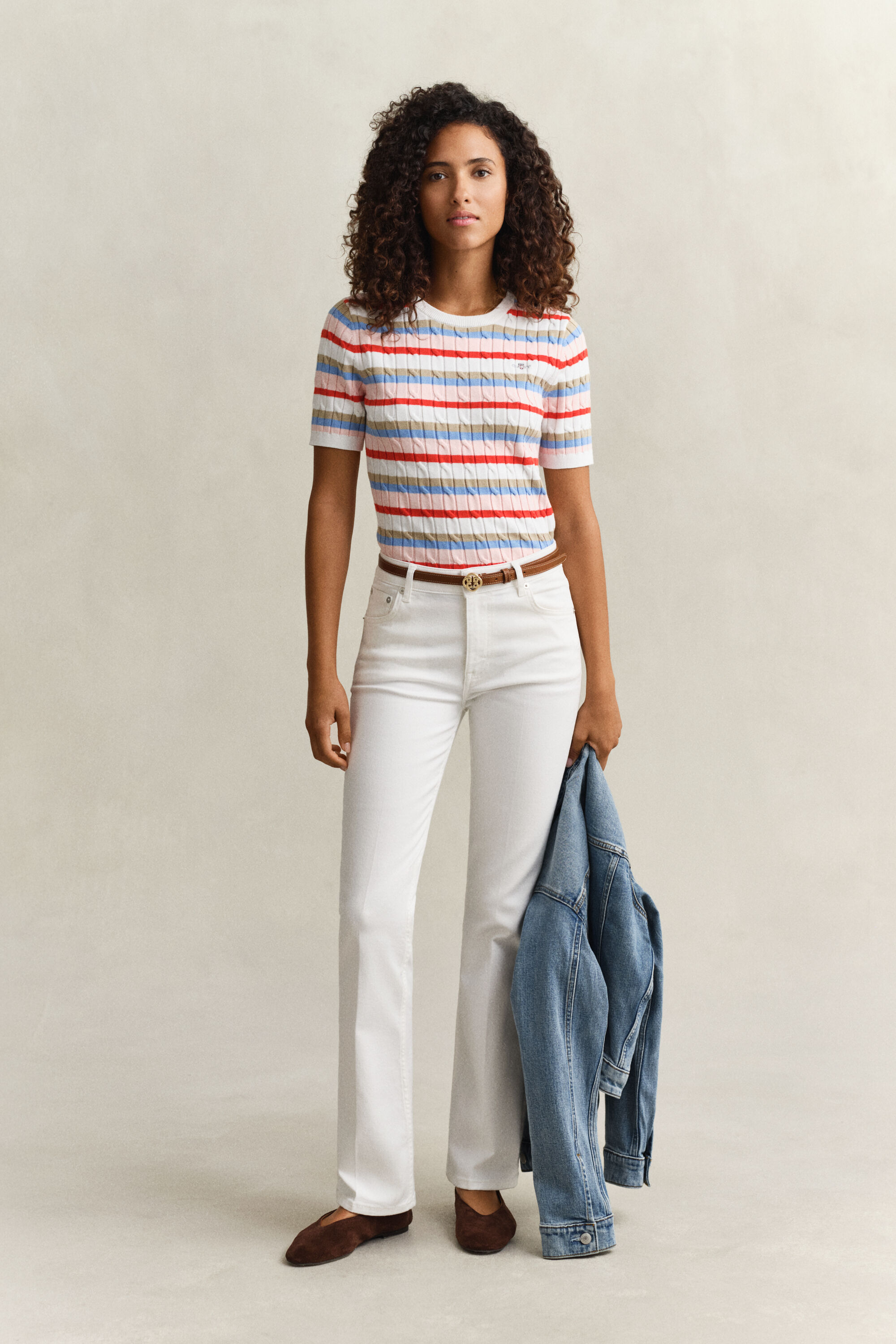 Jersey de punto de ochos a rayas y manga corta