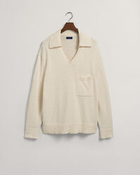 Jersey tipo polo flameado en algod&oacute;n y lino