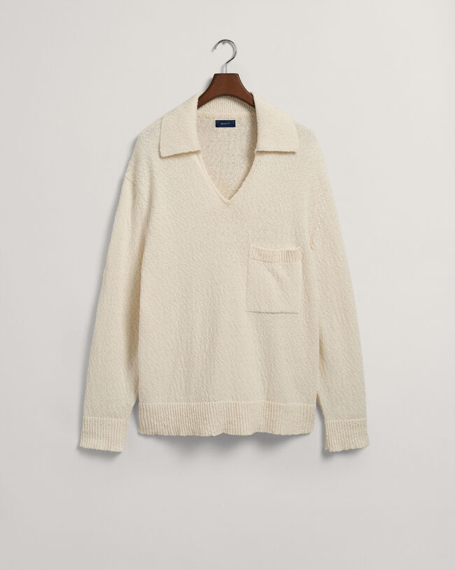 Jersey tipo polo flameado en algod&oacute;n y lino