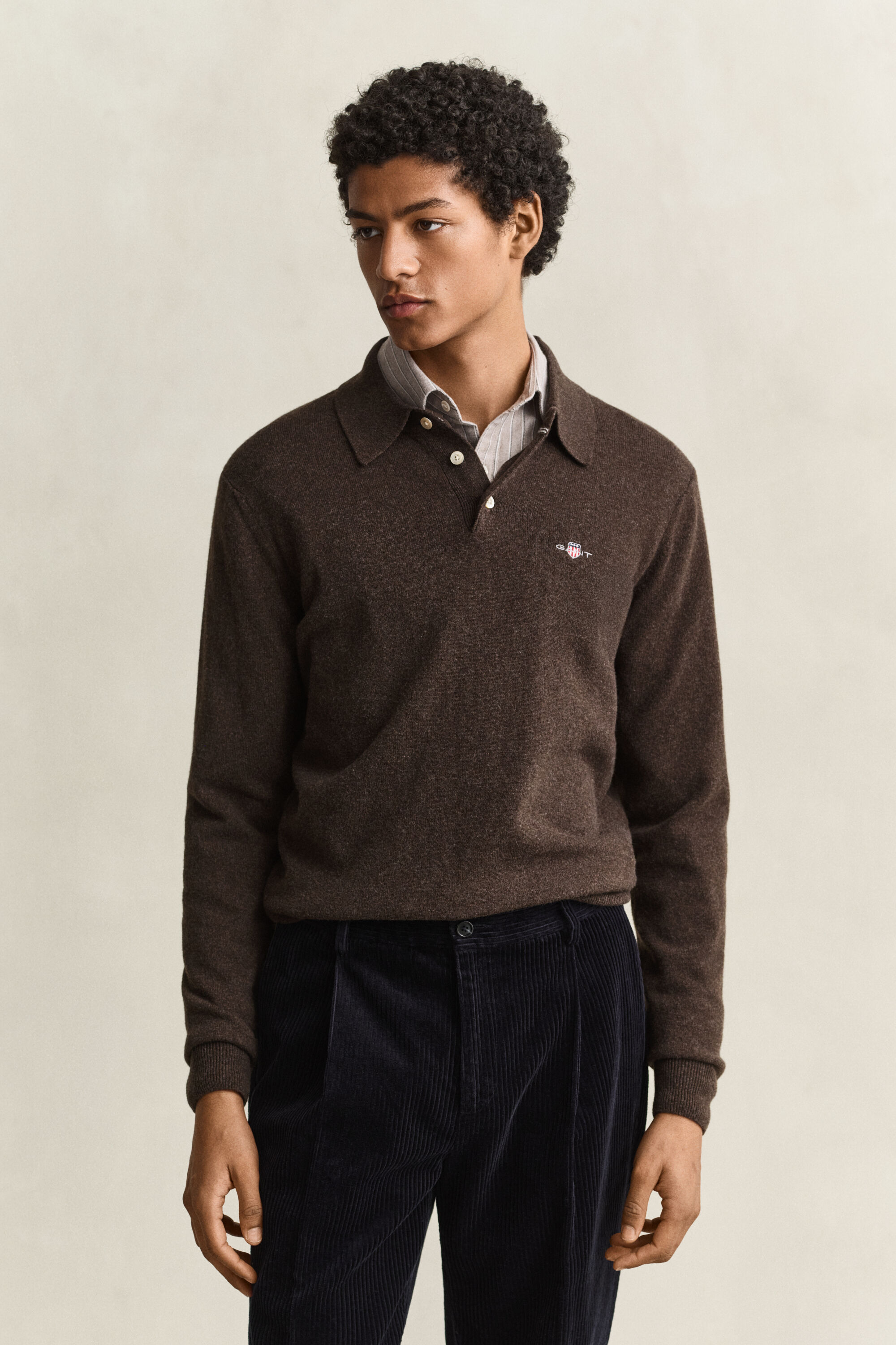 Jersey tipo polo de lana de oveja muy fina