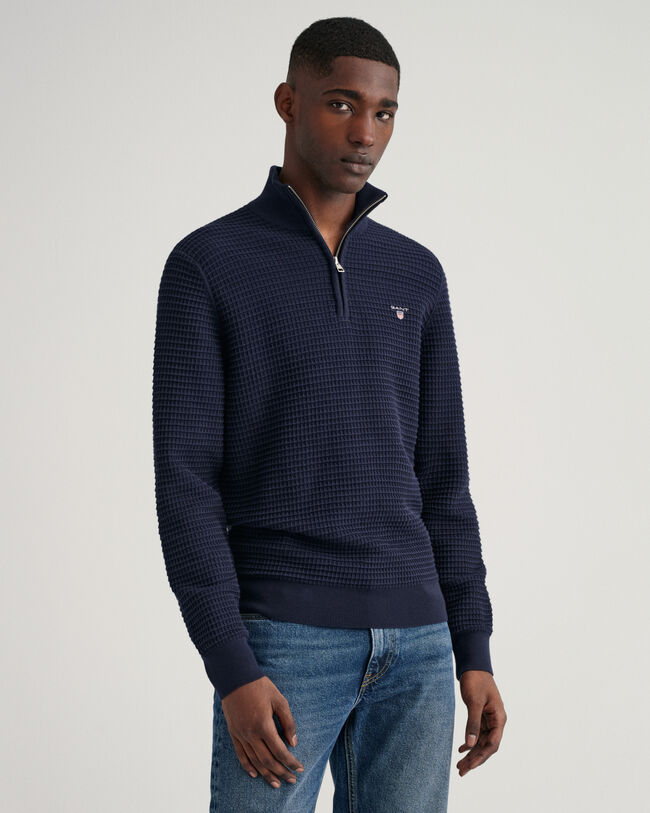 Jersey de algodón Texture con media cremallera