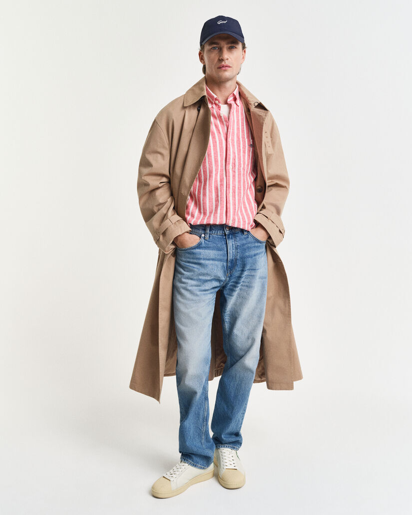 Camisa Regular Fit de lino y algodón a rayas