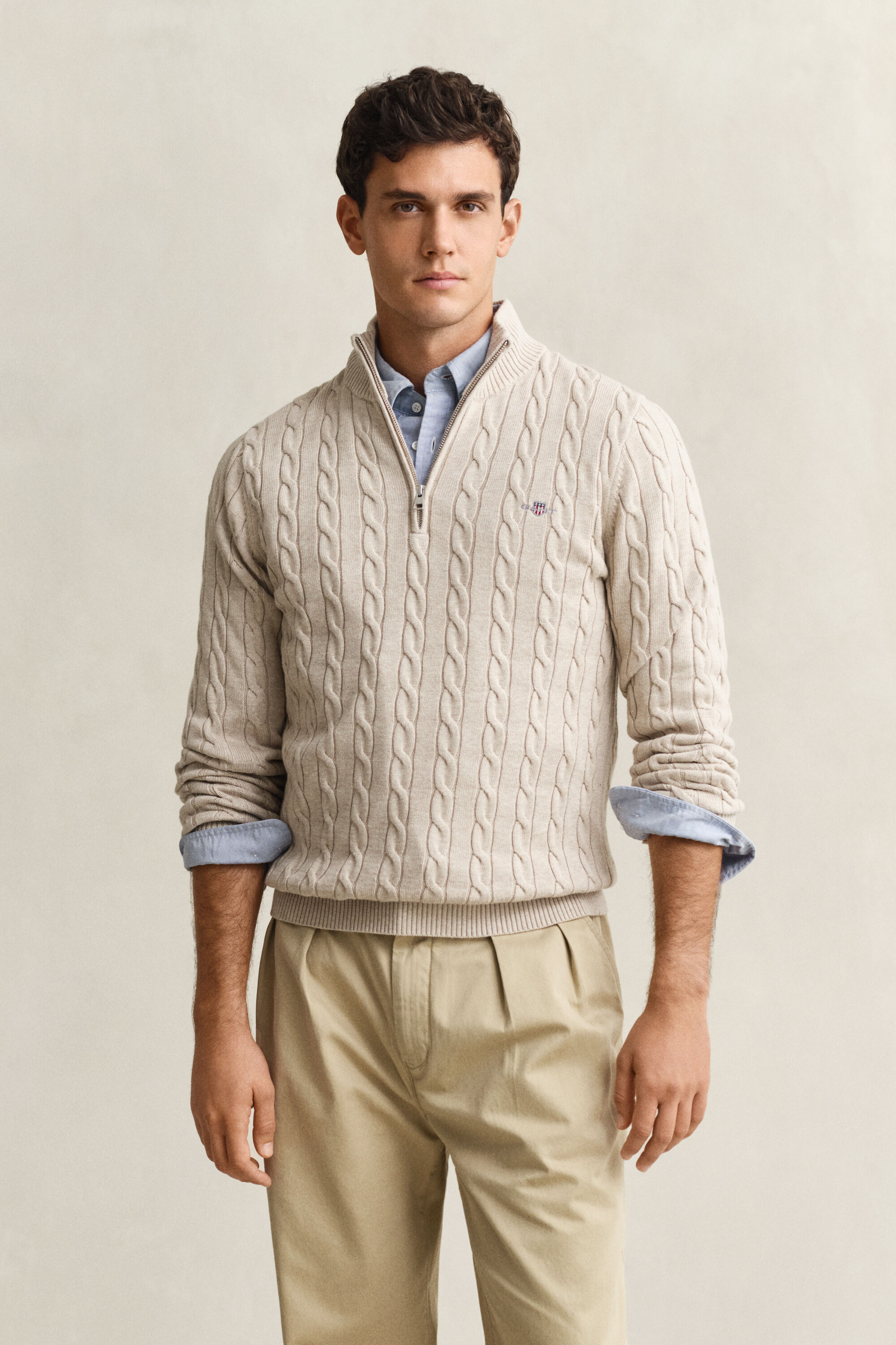 Jersey de punto de ochos con media cremallera en algodón