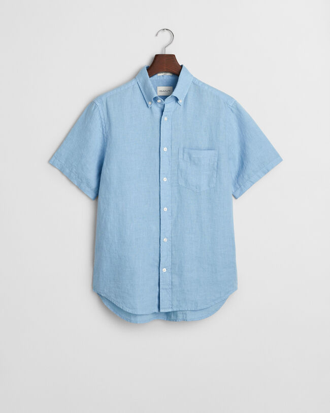 Camisa Regular Fit de manga corta y lino teñido en prenda